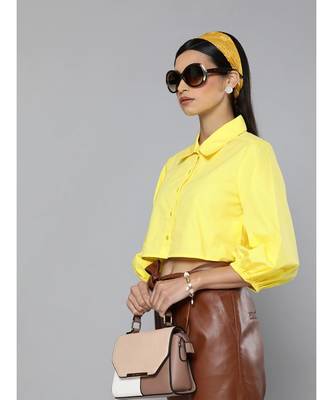 Yellow Loose Fit Shirt Style Top 2