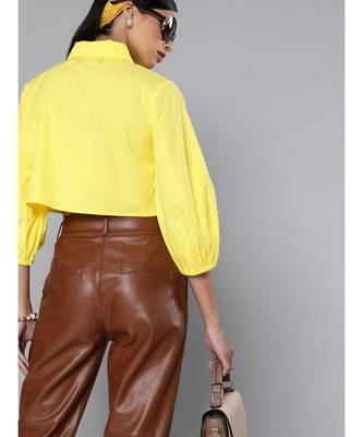 Yellow Loose Fit Shirt Style Top 3
