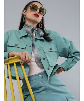 Sea Green Boxy Twill Jacket 1