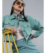 Sea Green Boxy Twill Jacket