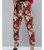 Red Floral Button Hem Joggers