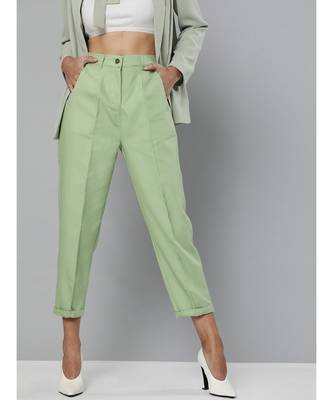 Mint Green Contrast Stitch Tapered Pants 1