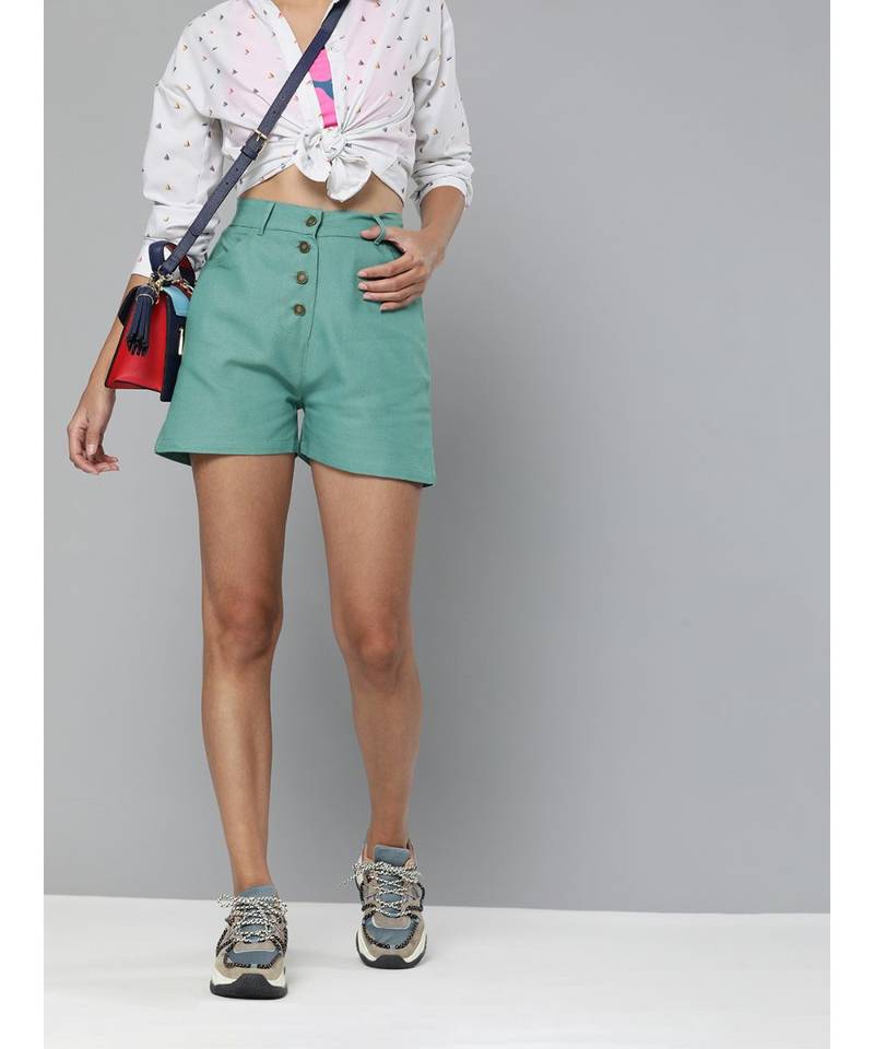 Sea Green Front Button Shorts SASSAFRAS 3469575
