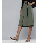 Olive Front Slit A-Line Skirt