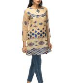 beige chanderi 3/4th sleeves solid women kurta