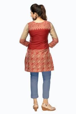 Red chanderi 3/4th sleeves solid women kurta 4