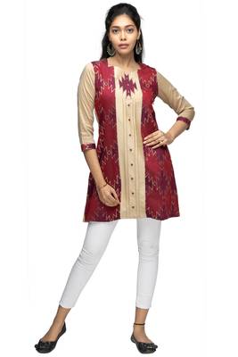 multicolor chanderi 3/4th sleeves solid women kurta 1