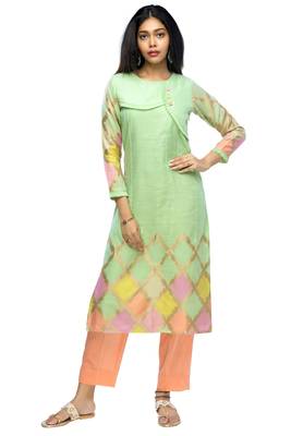 Peach chanderi 3/4th sleeves solid women kurta 1