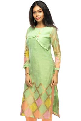 Peach chanderi 3/4th sleeves solid women kurta 2