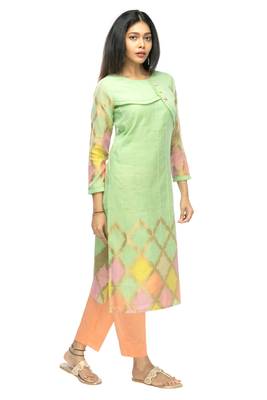 Peach chanderi 3/4th sleeves solid women kurta 3