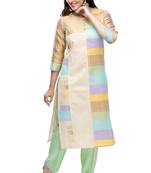 Green chanderi 3/4th sleeves solid women kurta with pant
