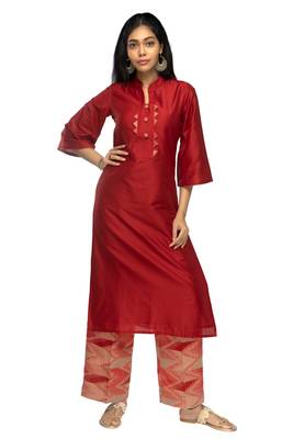Multicolor chanderi 3/4th sleeves solid women kurta with pant 1