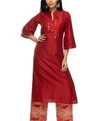 Multicolor chanderi 3/4th sleeves solid women kurta with pant