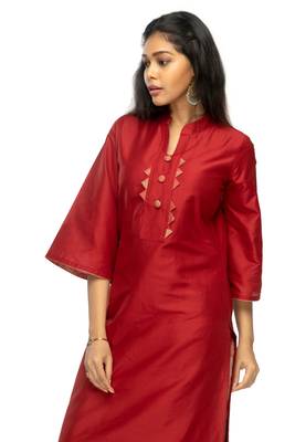 Multicolor chanderi 3/4th sleeves solid women kurta with pant 2