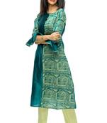 Green chanderi 3/4th sleeves solid women kurta set