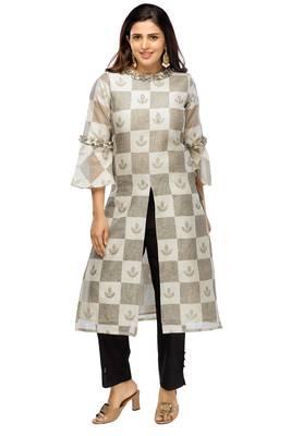 Black chanderi 3/4th sleeves solid women kurta set 1