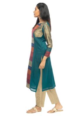 Beige chanderi 3/4th sleeves solid women kurta set 2