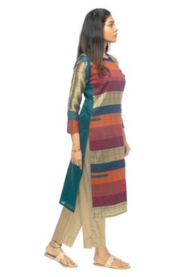 Beige chanderi 3/4th sleeves solid women kurta set 3