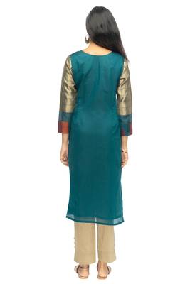 Beige chanderi 3/4th sleeves solid women kurta set 4