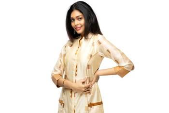 Mustard chanderi 3/4th sleeves solid women kurta set 2