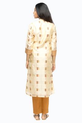 Mustard chanderi 3/4th sleeves solid women kurta set 4