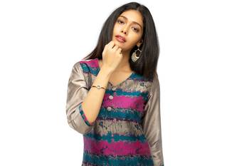 Grey chanderi 3/4th sleeves solid women kurta set 2