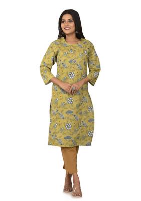 F Womens Cotton Cambric Paisley Print Straight Kurta (Pista Green) 1