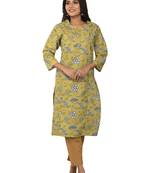 F Womens Cotton Cambric Paisley Print Straight Kurta (Pista Green)