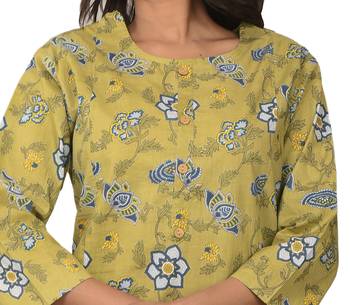 F Womens Cotton Cambric Paisley Print Straight Kurta (Pista Green) 5