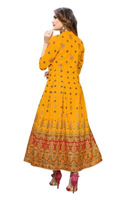 Fashion Kreza Flared Rayon Foil Gold Printed Women's  Kurta 2