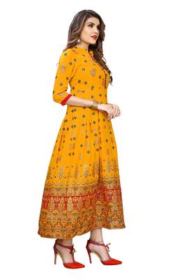 Fashion Kreza Flared Rayon Foil Gold Printed Women's  Kurta 3