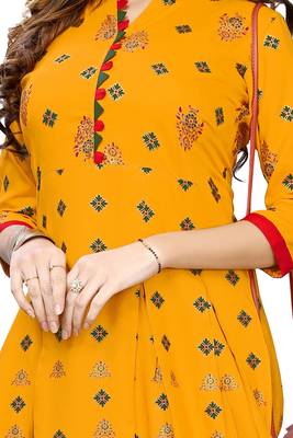 Fashion Kreza Flared Rayon Foil Gold Printed Women's  Kurta 4