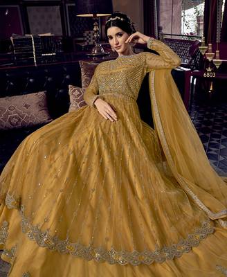Yellow embroidered net salwar 2