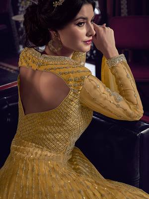 Yellow embroidered net salwar 3