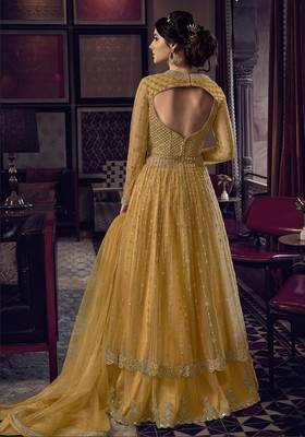 Yellow embroidered net salwar 4