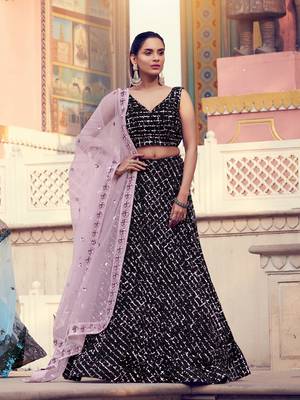 Black embroidered silk semi stitched lehenga 1