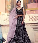 Black embroidered silk semi stitched lehenga
