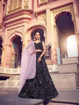 Black embroidered silk semi stitched lehenga 3