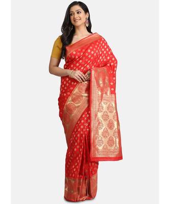 Red Pure Silk Traditional Saree 1