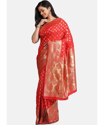 Red Pure Silk Traditional Saree 2