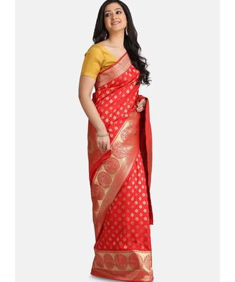 Red Pure Silk Traditional Saree 3