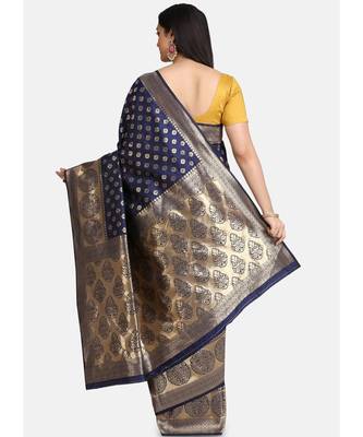 Navy Blue Pure Silk Traditional Saree 3