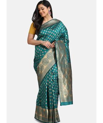 Teal Green Pure Silk Traditional Saree 1