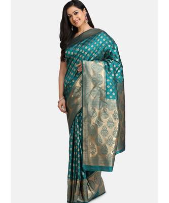 Teal Green Pure Silk Traditional Saree 2