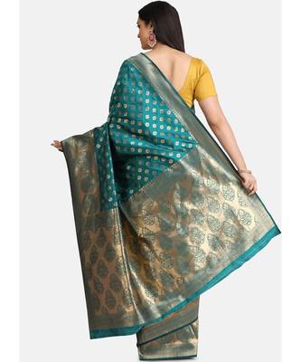 Teal Green Pure Silk Traditional Saree 3