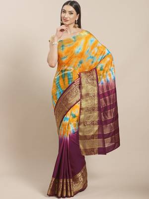 Purple & Multi art silk  Woven Zari with Tie & Dye Saree 1
