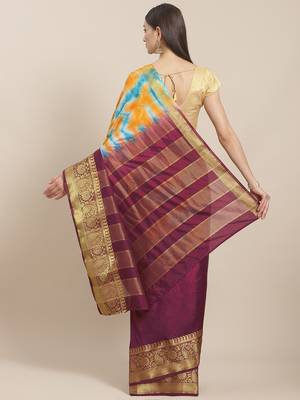 Purple & Multi art silk  Woven Zari with Tie & Dye Saree 2