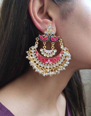 Pink Meenakari Chandbali Earrings 1