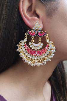 Pink Meenakari Chandbali Earrings