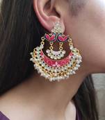 Pink Meenakari Chandbali Earrings